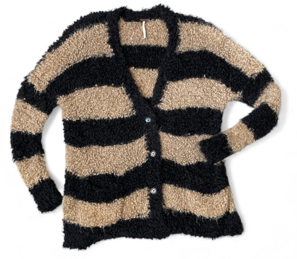 Free People Marshmallow Striped Boucle Cardigan Oversized XS
